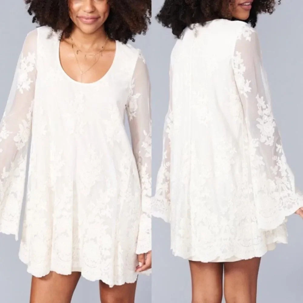 SHOW ME YOUR MUMU Fannie Flow Lace Dress Ivory Cream Medium Bohemian